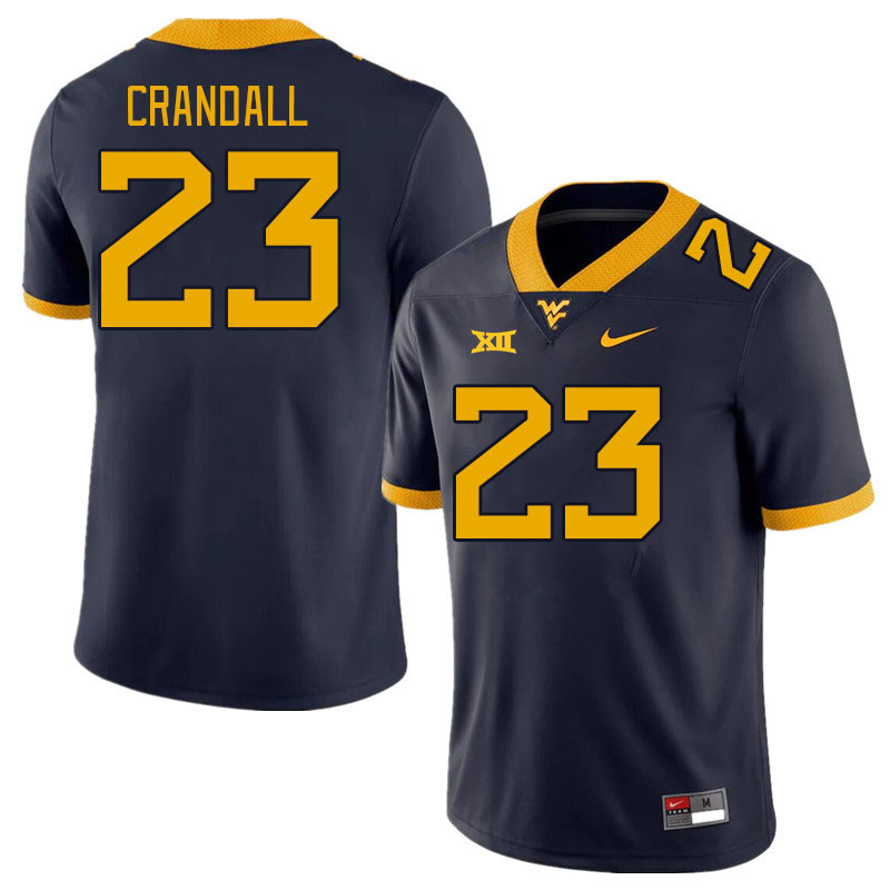 Men #23 TJ Crandall West Virginia Mountaineers College Football Jerseys Stitched Sale-Navy